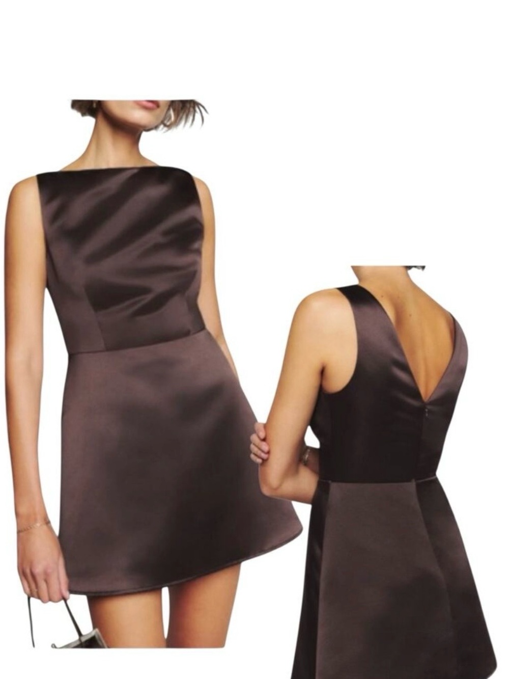 Reformation Zenni Mini Dress in Chocolate Brown